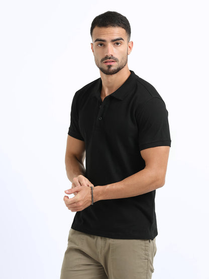 Biowashed Organic Polo Plain - Black