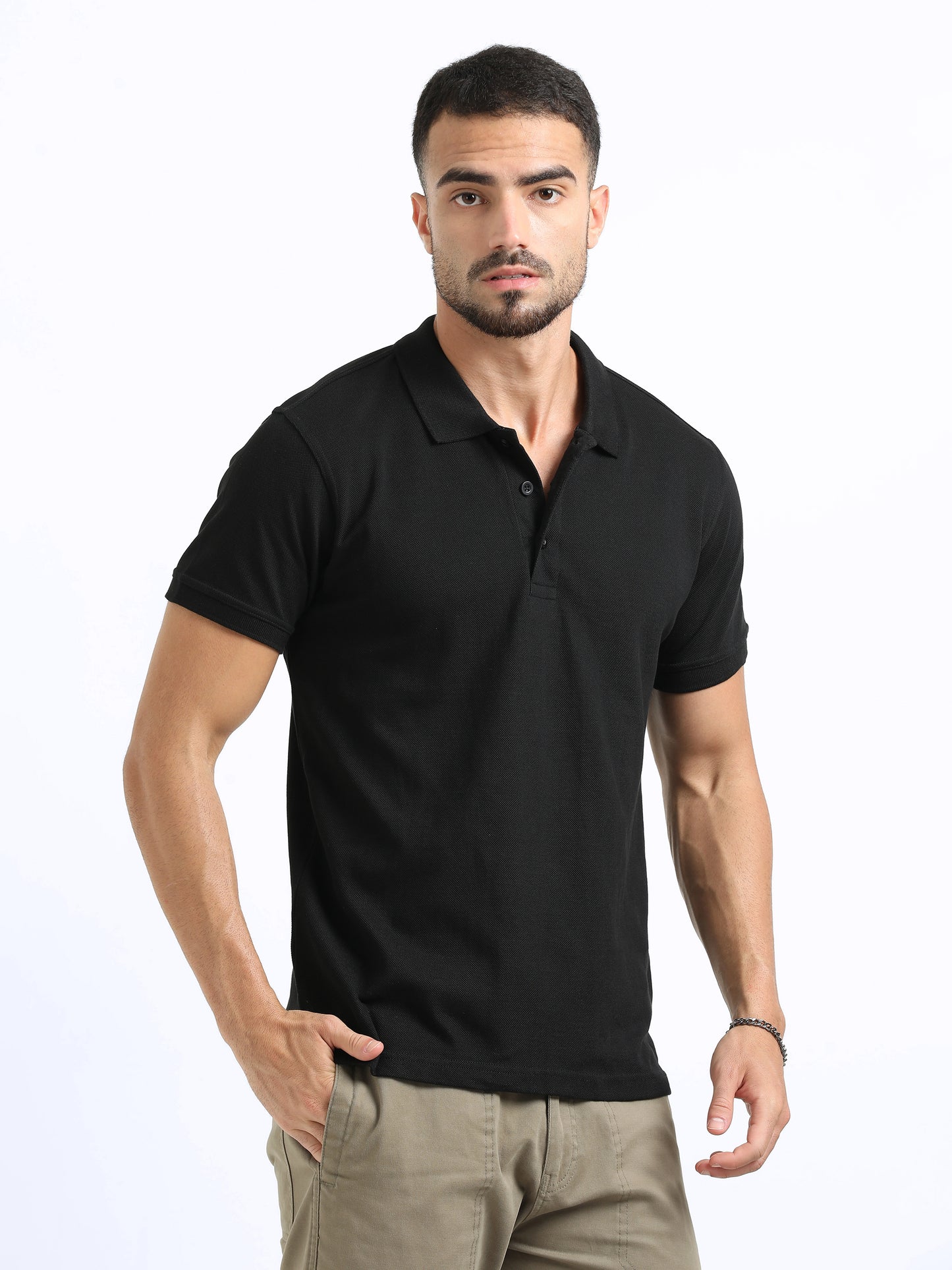 Biowashed Organic Polo Plain - Black