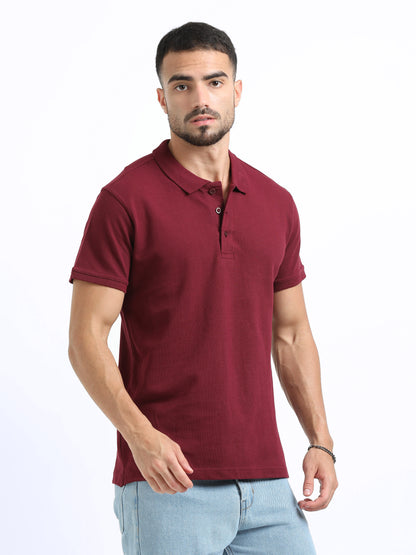 Biowashed Organic Polo Plain - Maroon