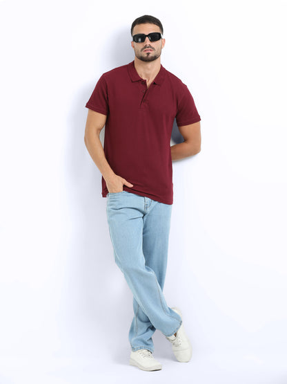 Biowashed Organic Polo Plain - Maroon