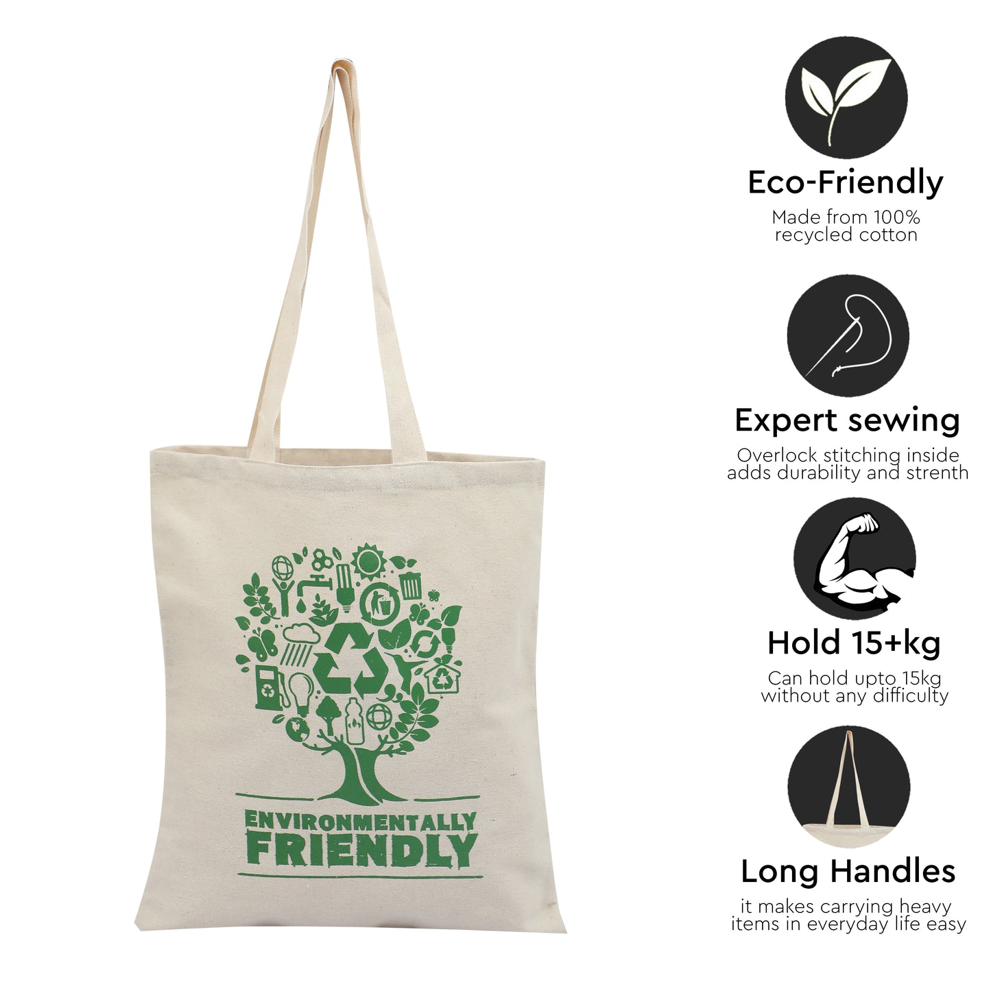 Eco Natural Canvas Cotton Bag - 15" x 13" - 225 GSM