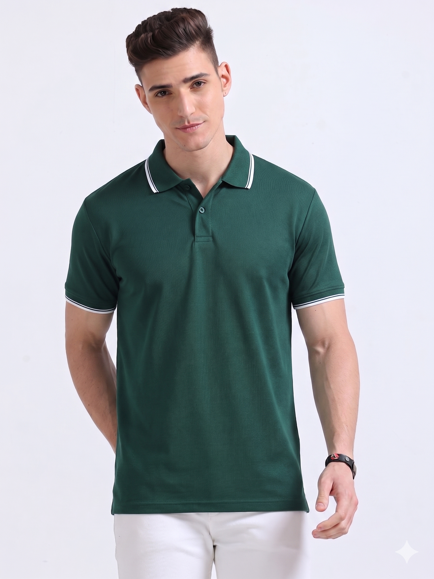 PrimoKnit Dotcell Polo - Hunter Green with White Tipping
