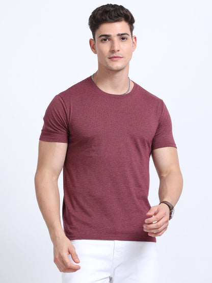 EcoBlend Round Neck Tshirts - Maroon Melange