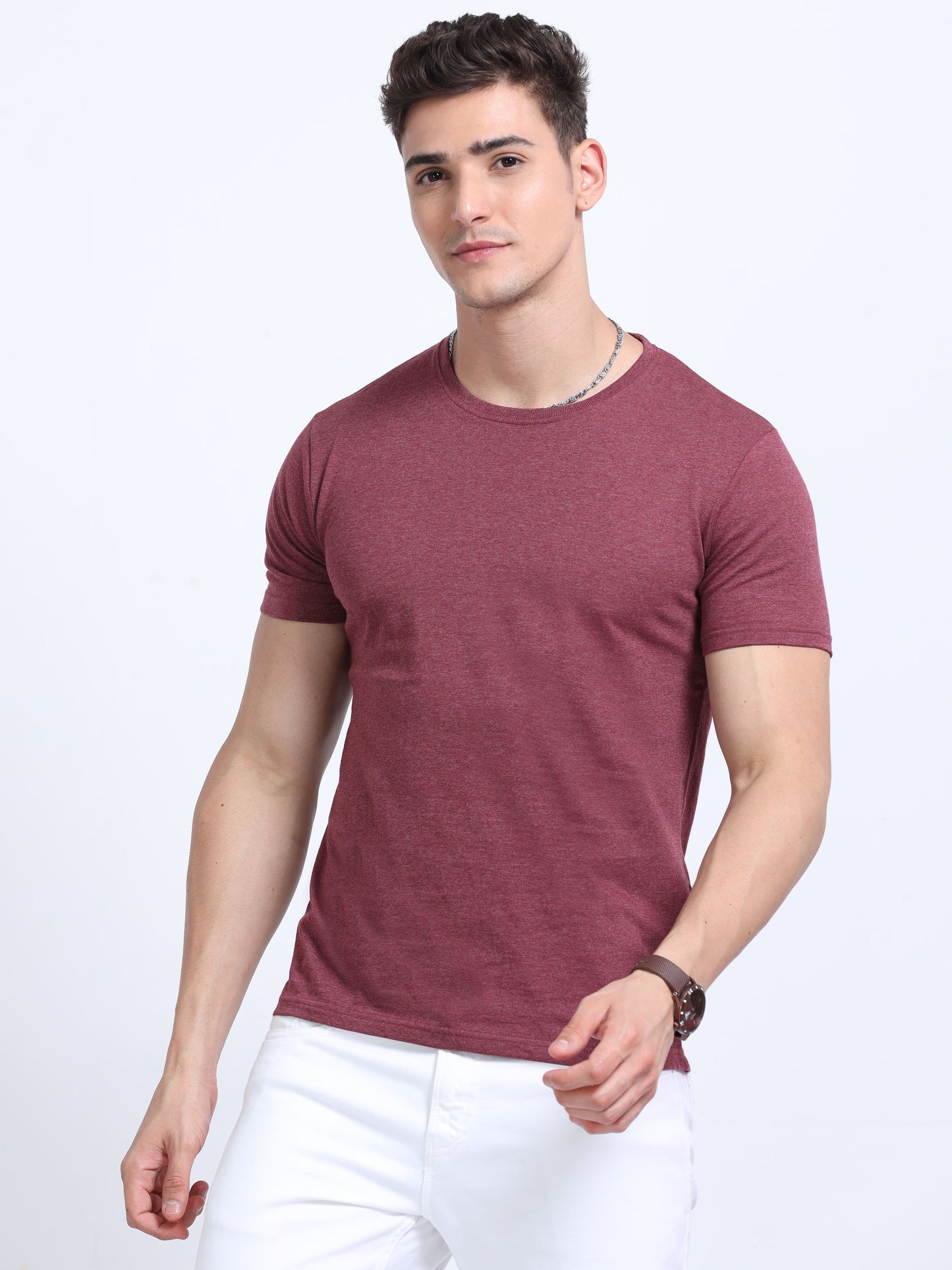 EcoBlend Round Neck Tshirts - Maroon Melange