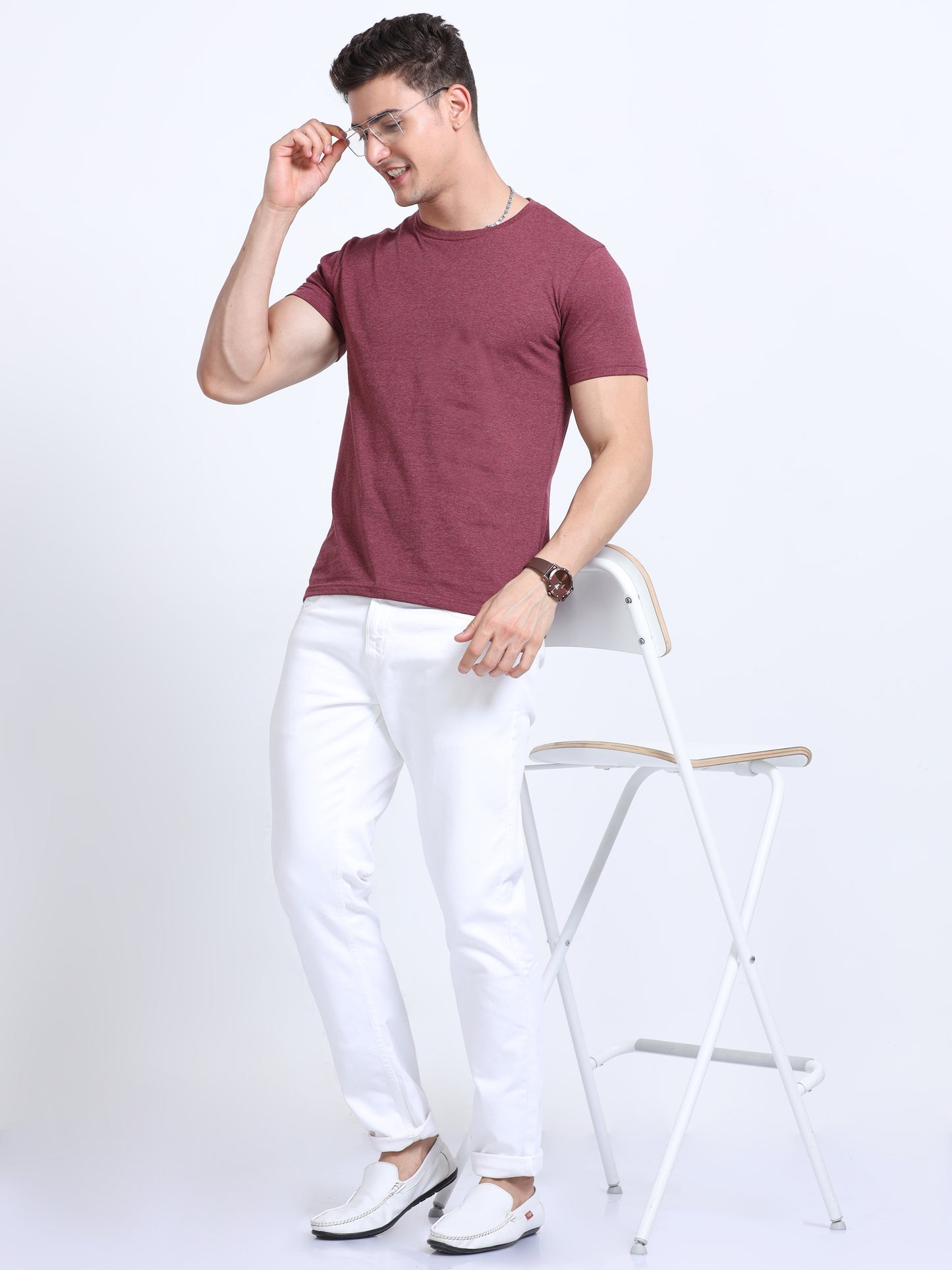 EcoBlend Round Neck Tshirts - Maroon Melange