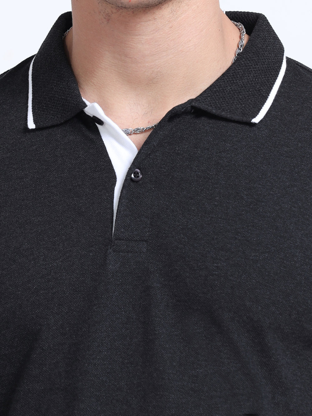 EcoBlend Polo Tshirts - Charcoal with White Tipping