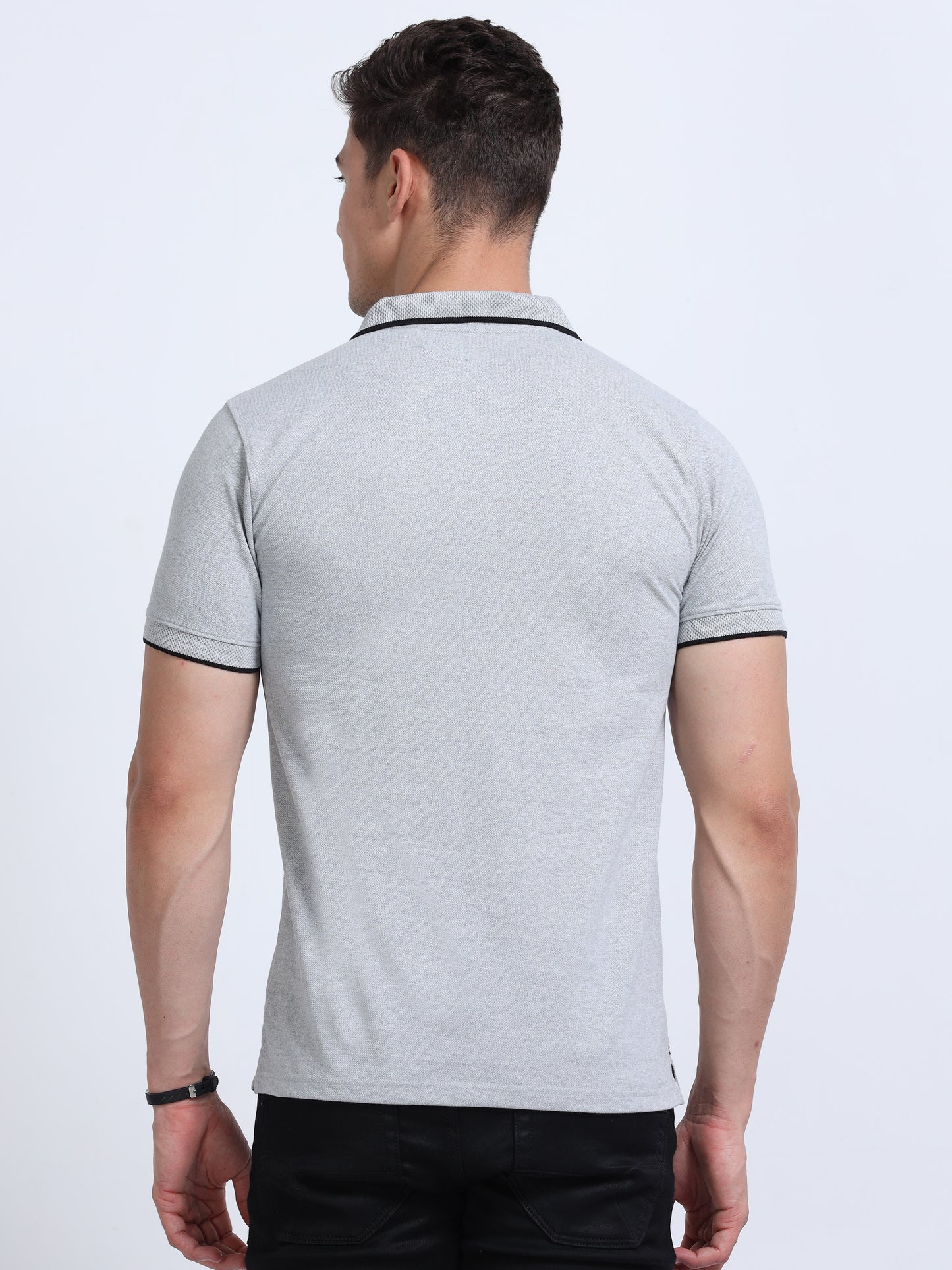 EcoBlend Polo Tshirts - Grey Melange with Black Tipping