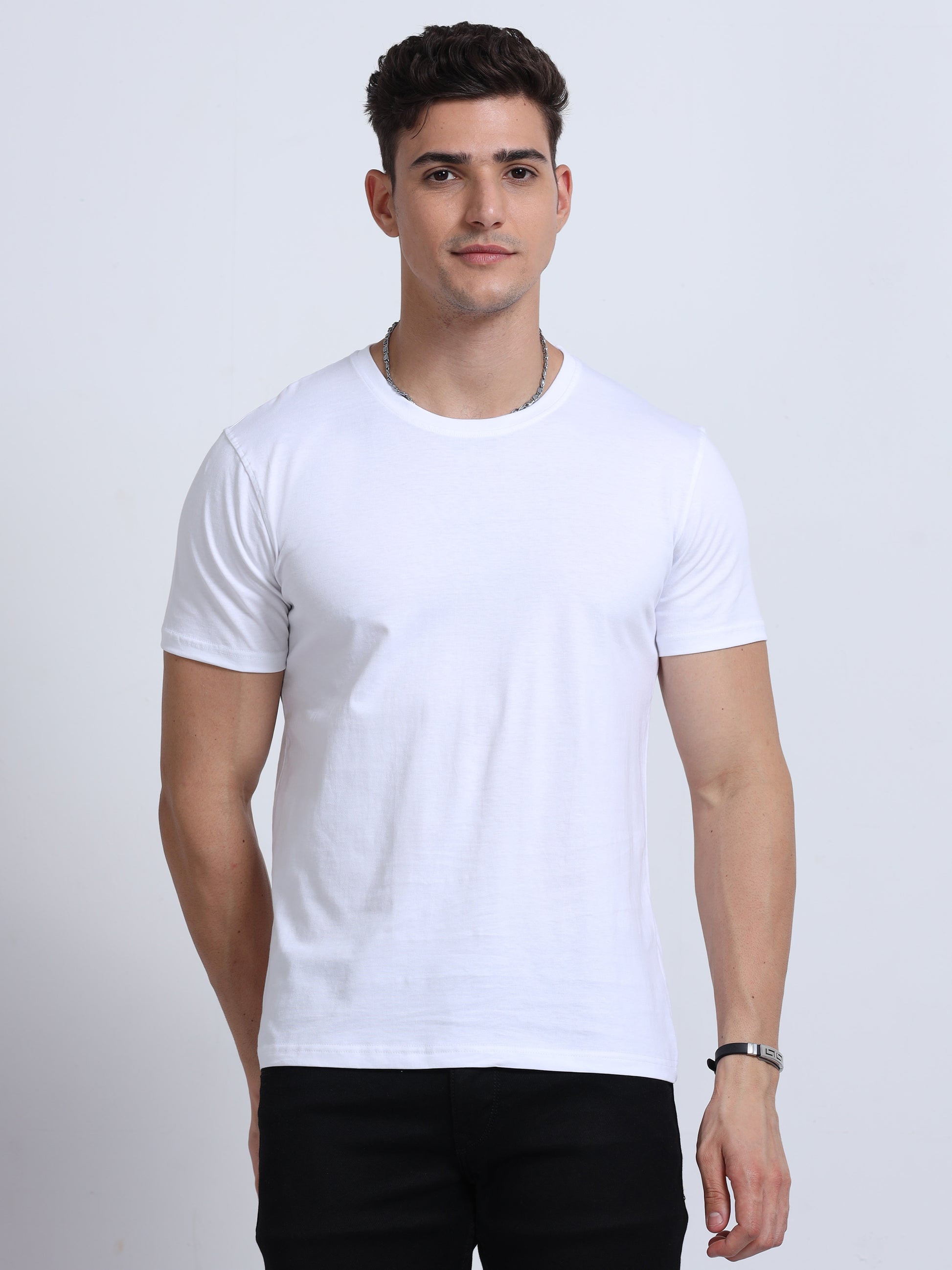 Biowashed Round Neck 100% Cotton Tshirt - White