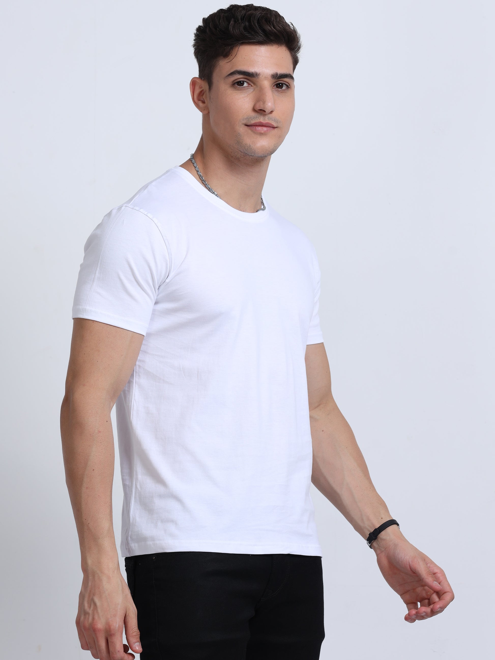 Biowashed Round Neck 100% Cotton Tshirt - White