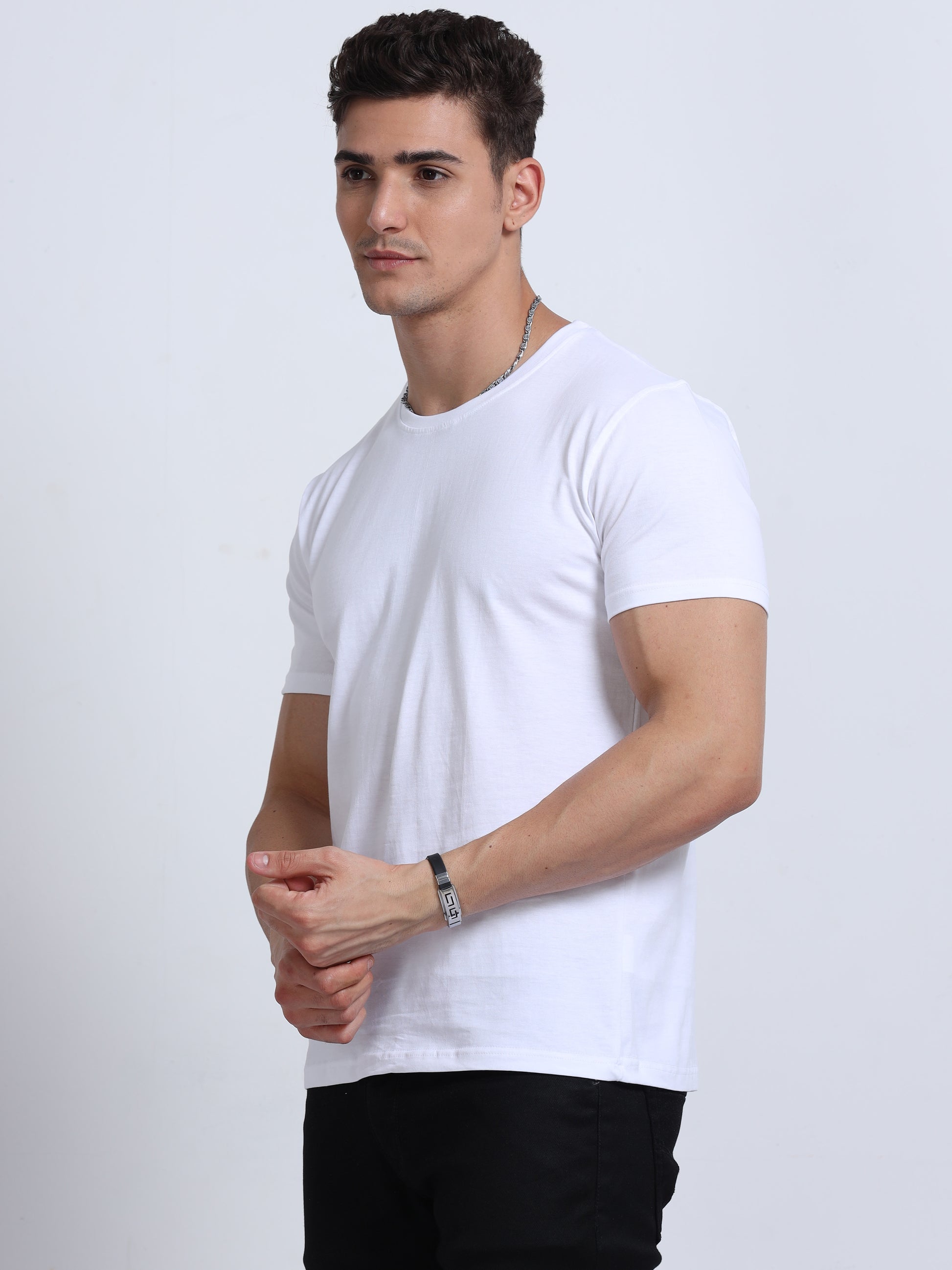 Biowashed Round Neck 100% Cotton Tshirt - White