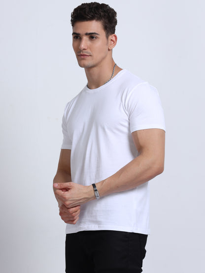 Biowashed Round Neck 100% Cotton Tshirt - White