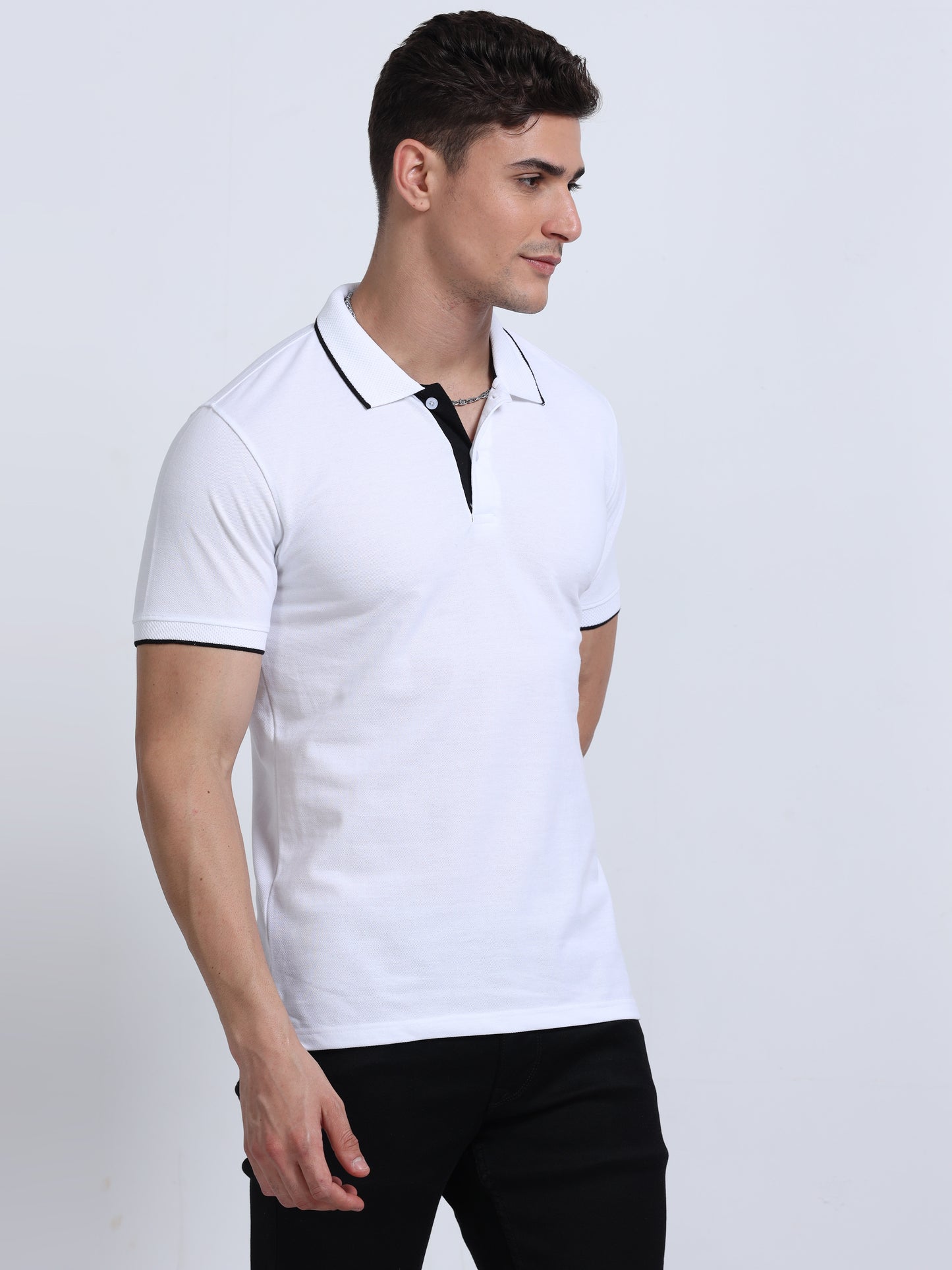 EcoBlend Polo Tshirts - White with Black Tipping