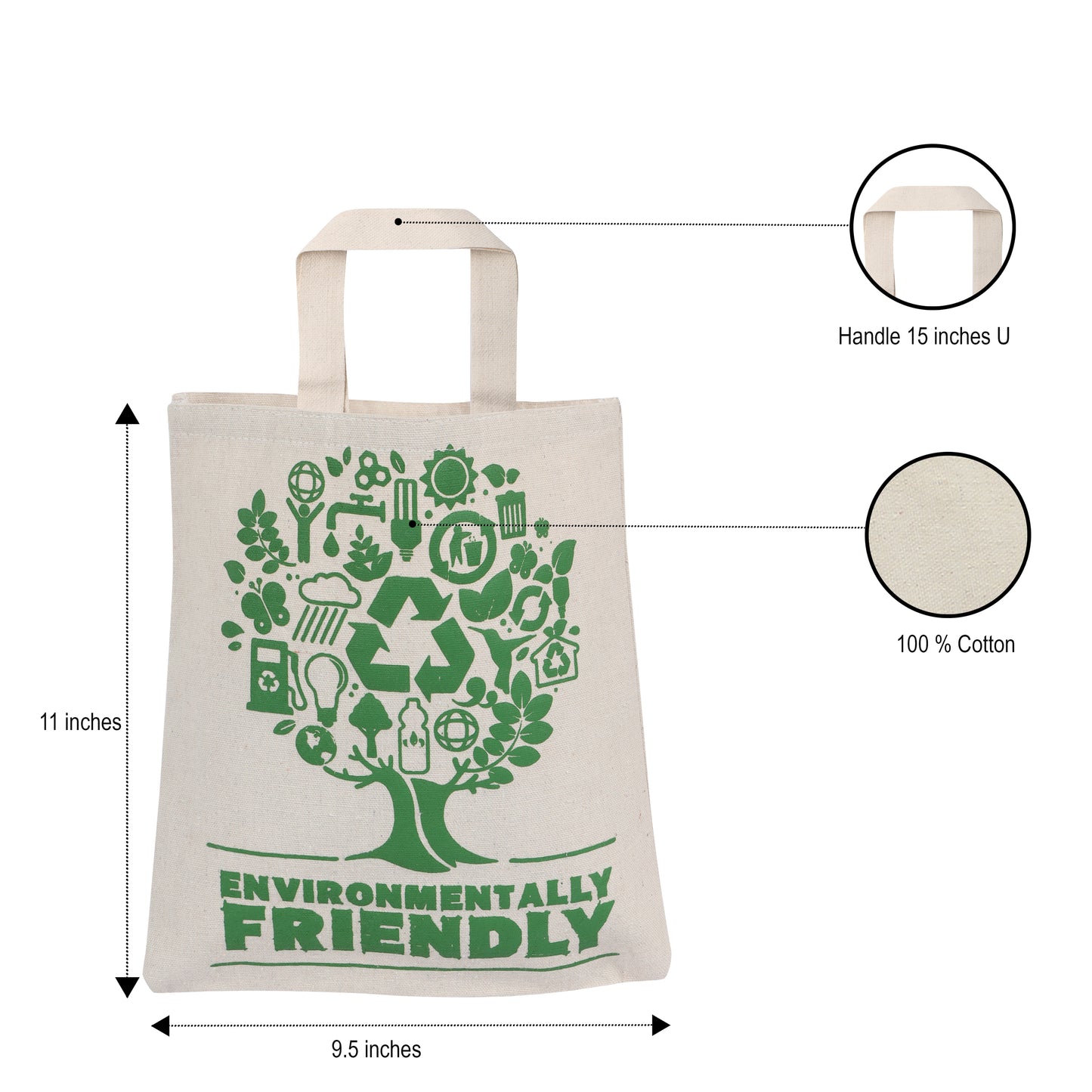 Eco Natural Canvas Cotton Bag - 11" x 9.5" - 225 GSM