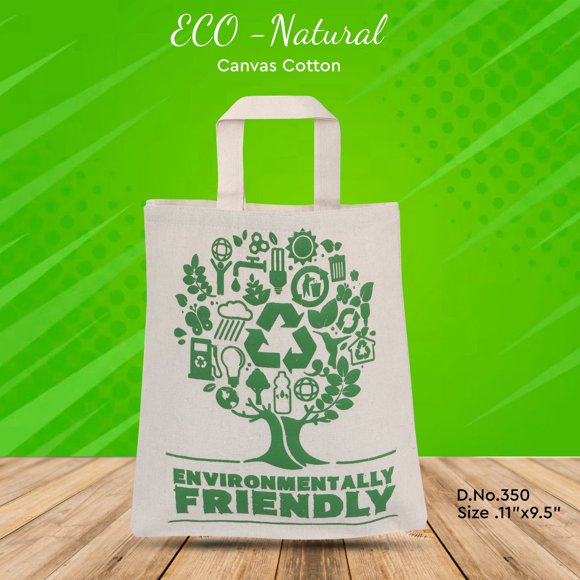 Eco Natural Canvas Cotton Bag - 11" x 9.5" - 225 GSM