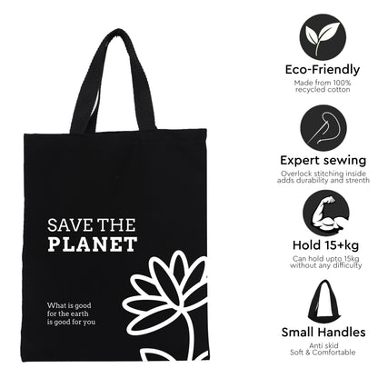 Canvas Cotton Black Bag - 14" x 12" - 300 GSM