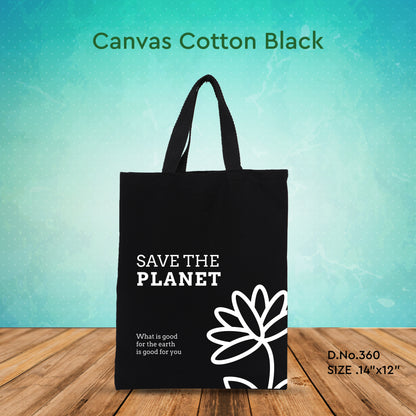 Canvas Cotton Black Bag - 14" x 12" - 300 GSM