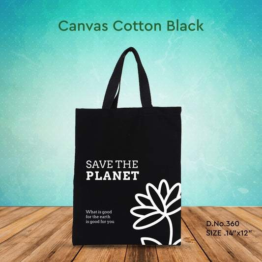 Canvas Cotton Black Bag - 14" x 12" - 300 GSM