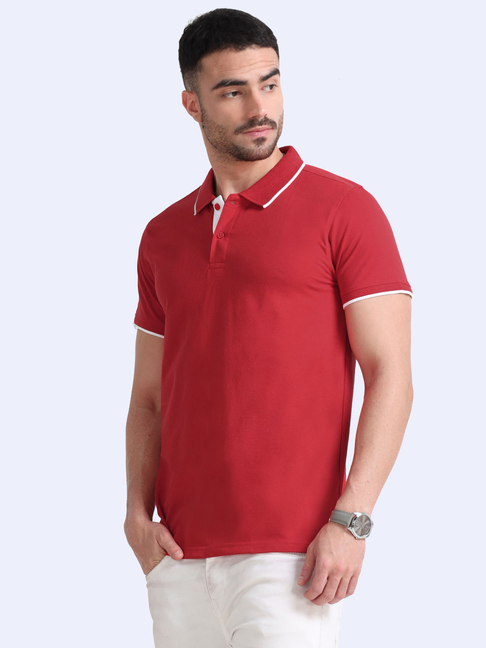 EcoBlend Polo Tshirts - Red with White Tipping