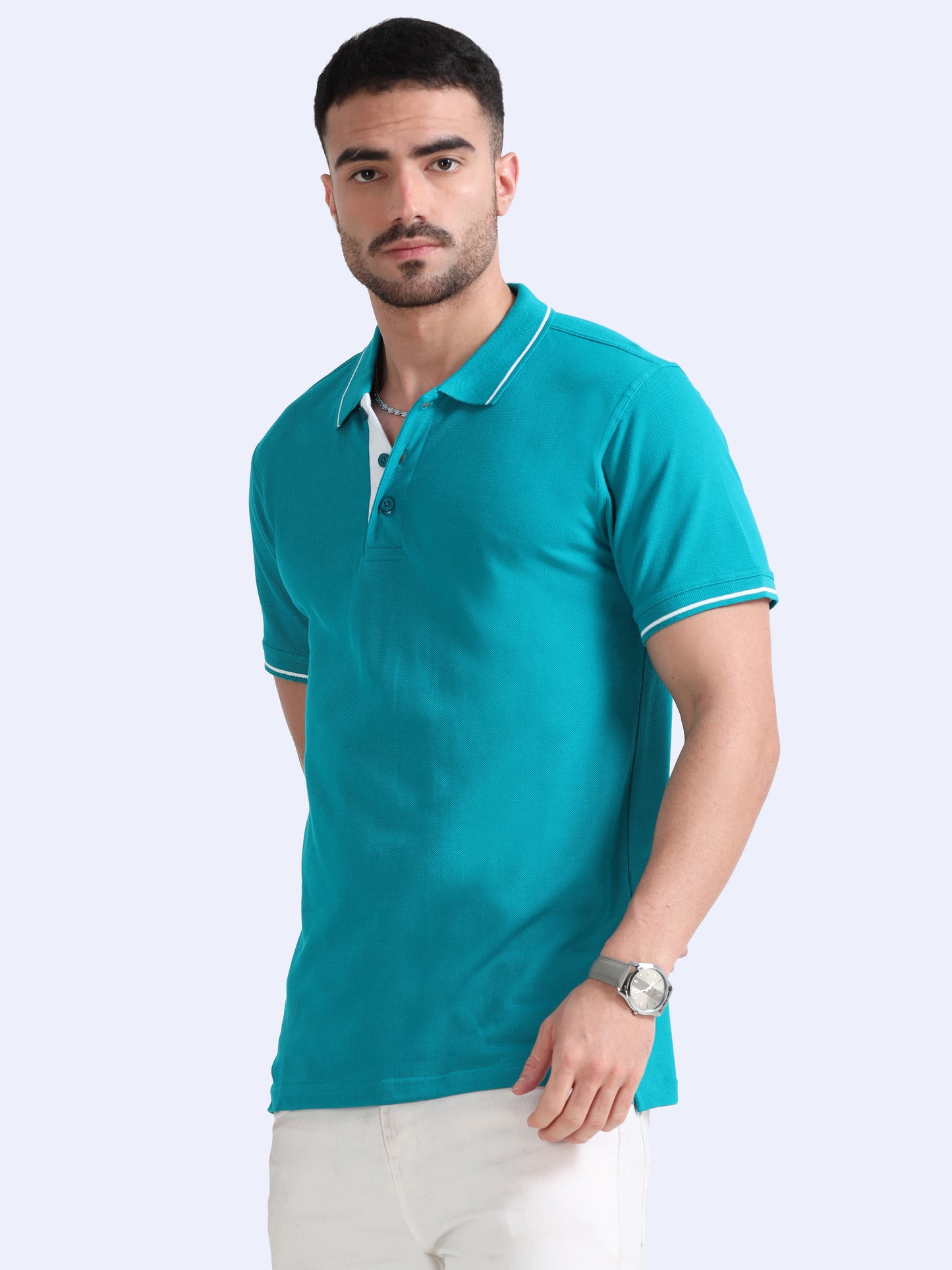 Biowashed Organic Polo - Elec Green with White Tipping