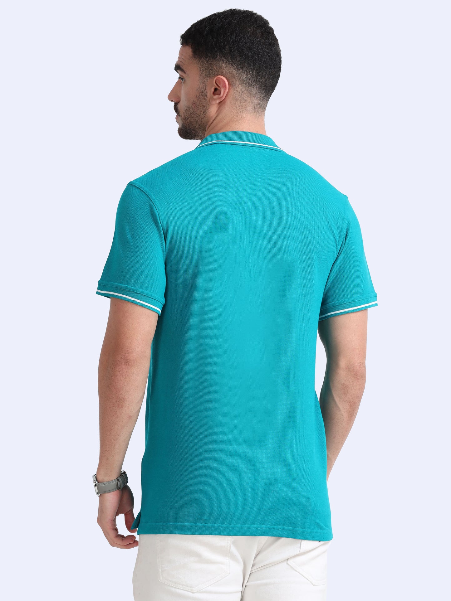 Biowashed Organic Polo - Elec Green with White Tipping