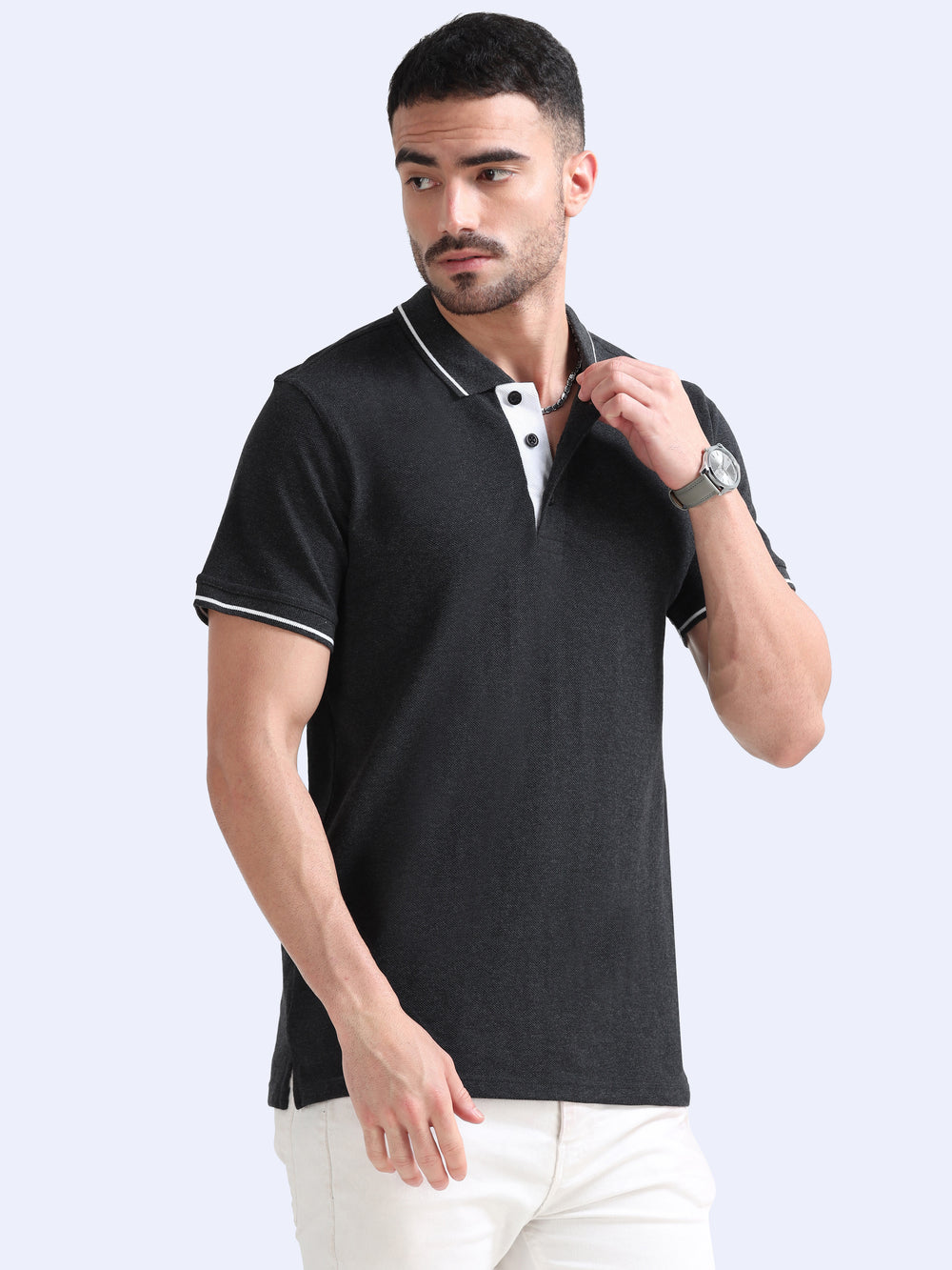 Biowashed Organic Polo - Charcoal with White Tipping