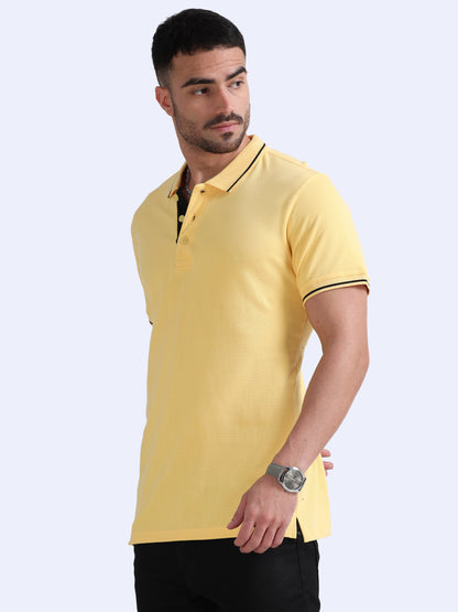 Biowashed Organic Polo - Yellow with Black Tipping