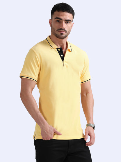 Biowashed Organic Polo - Yellow with Black Tipping