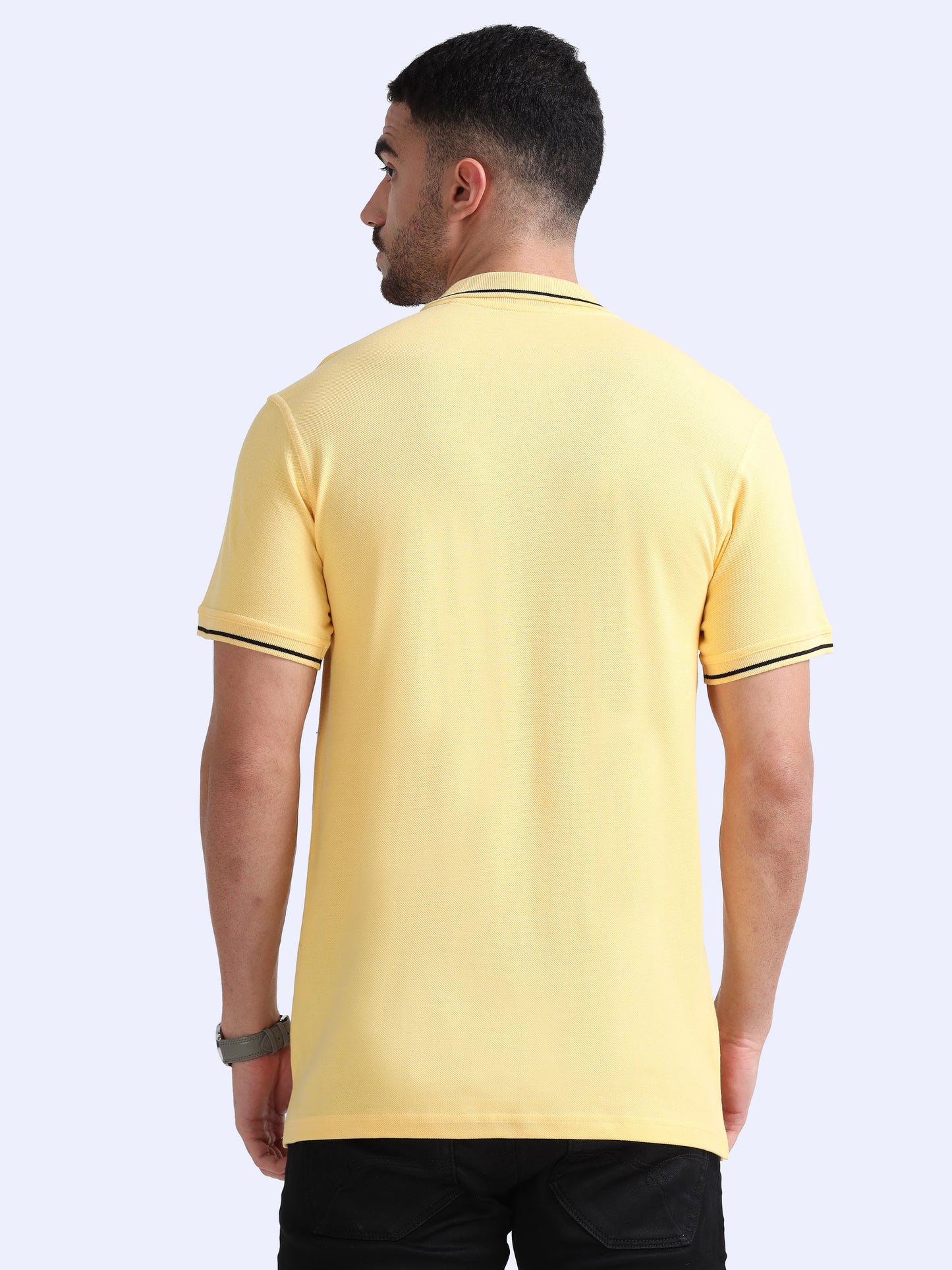 Biowashed Organic Polo - Yellow with Black Tipping