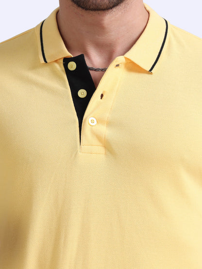 Biowashed Organic Polo - Yellow with Black Tipping