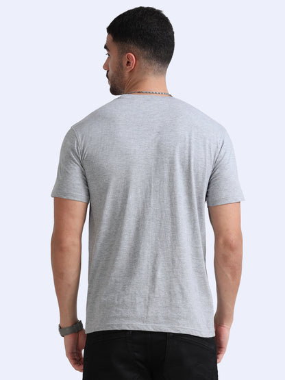 Biowashed Round Neck 100% Cotton Tshirt - Grey Melange