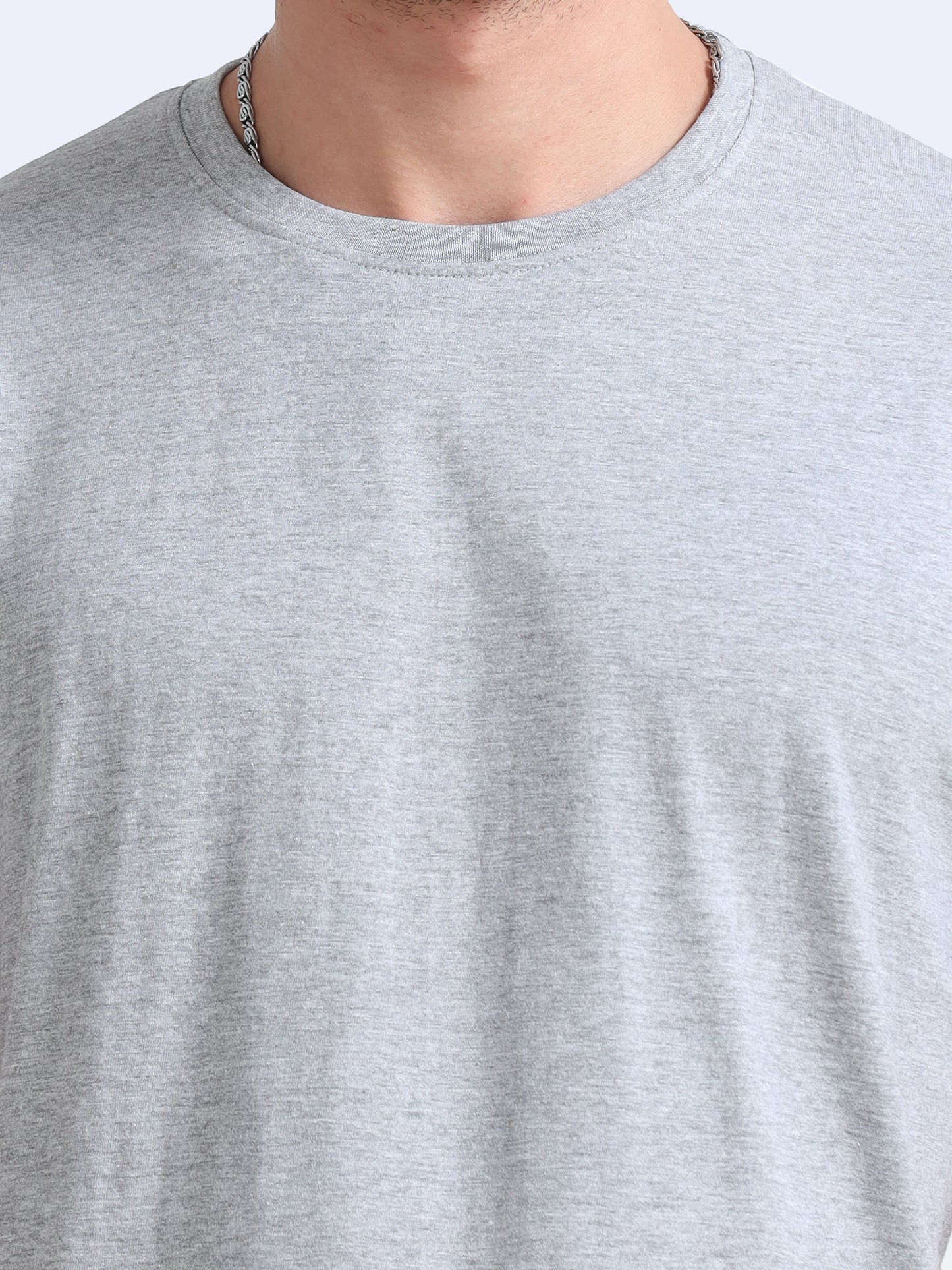 Biowashed Round Neck 100% Cotton Tshirt - Grey Melange