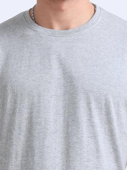 Biowashed Round Neck 100% Cotton Tshirt - Grey Melange