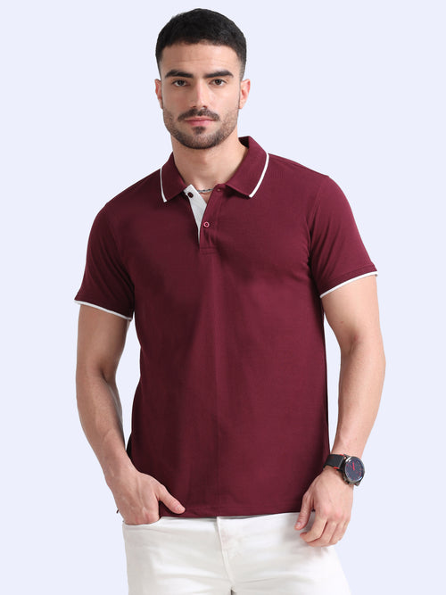 EcoBlend Polo Tshirts - Maroon with White Tipping