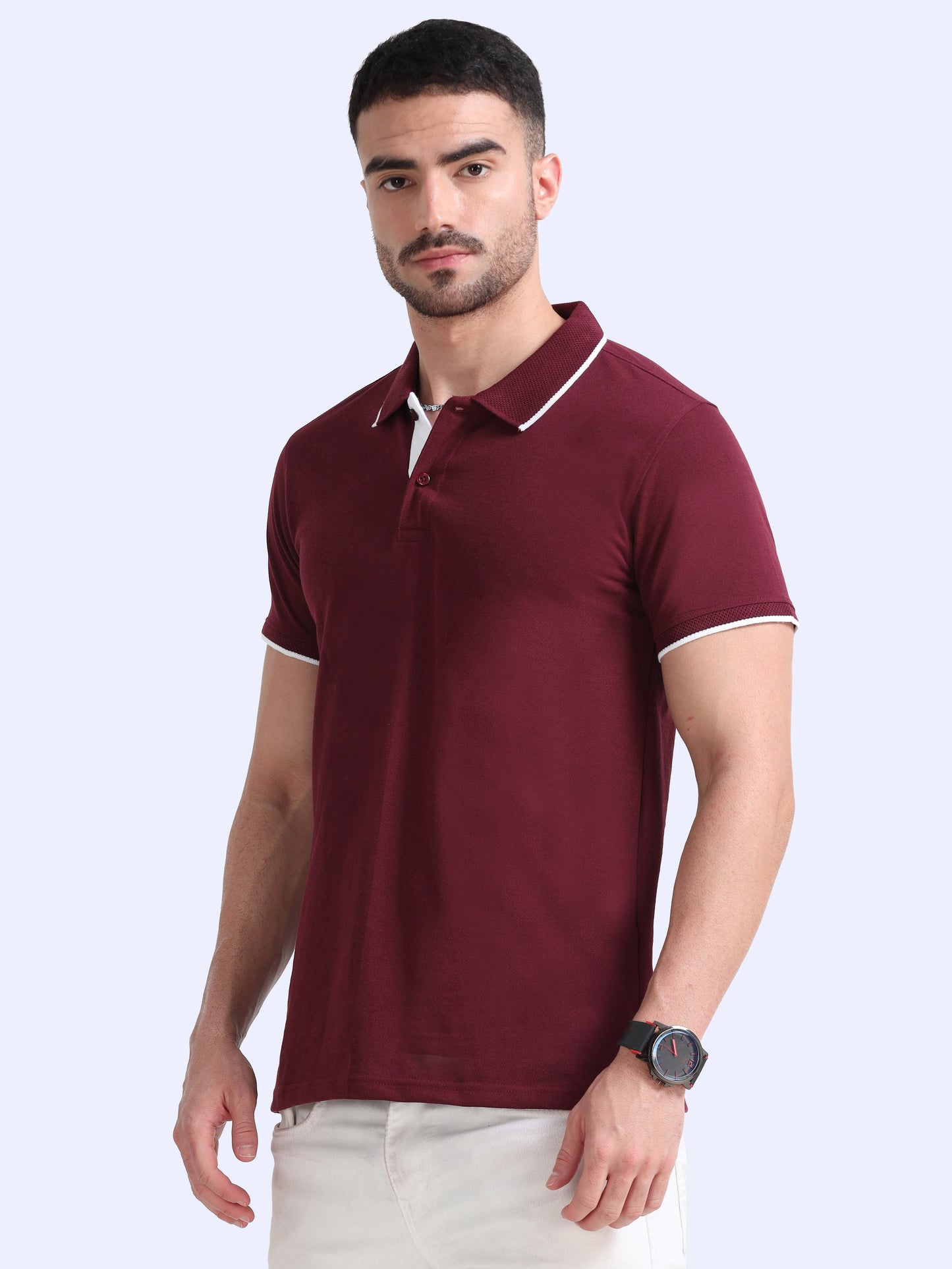 EcoBlend Polo Tshirts - Maroon with White Tipping