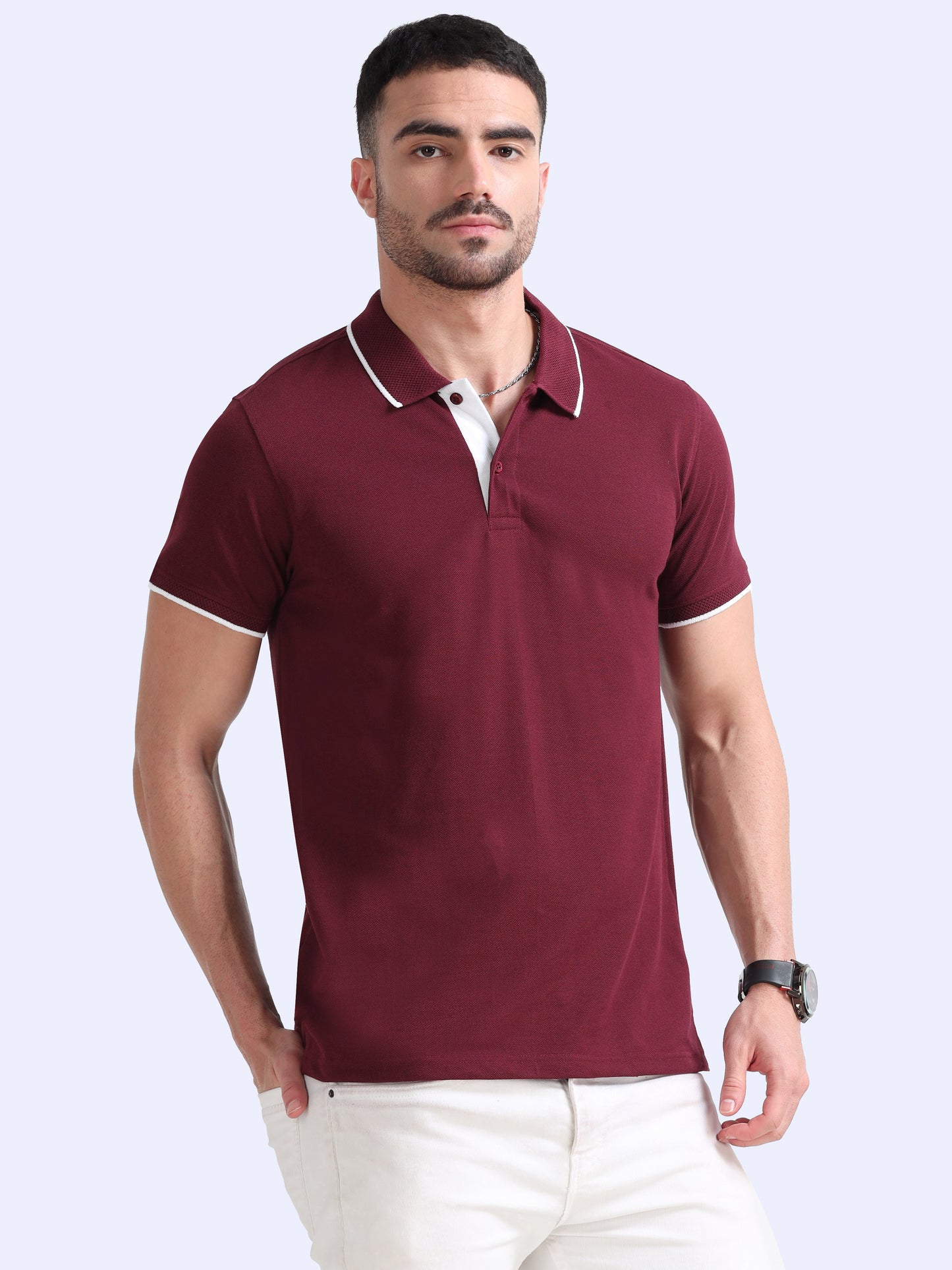 EcoBlend Polo Tshirts - Maroon with White Tipping