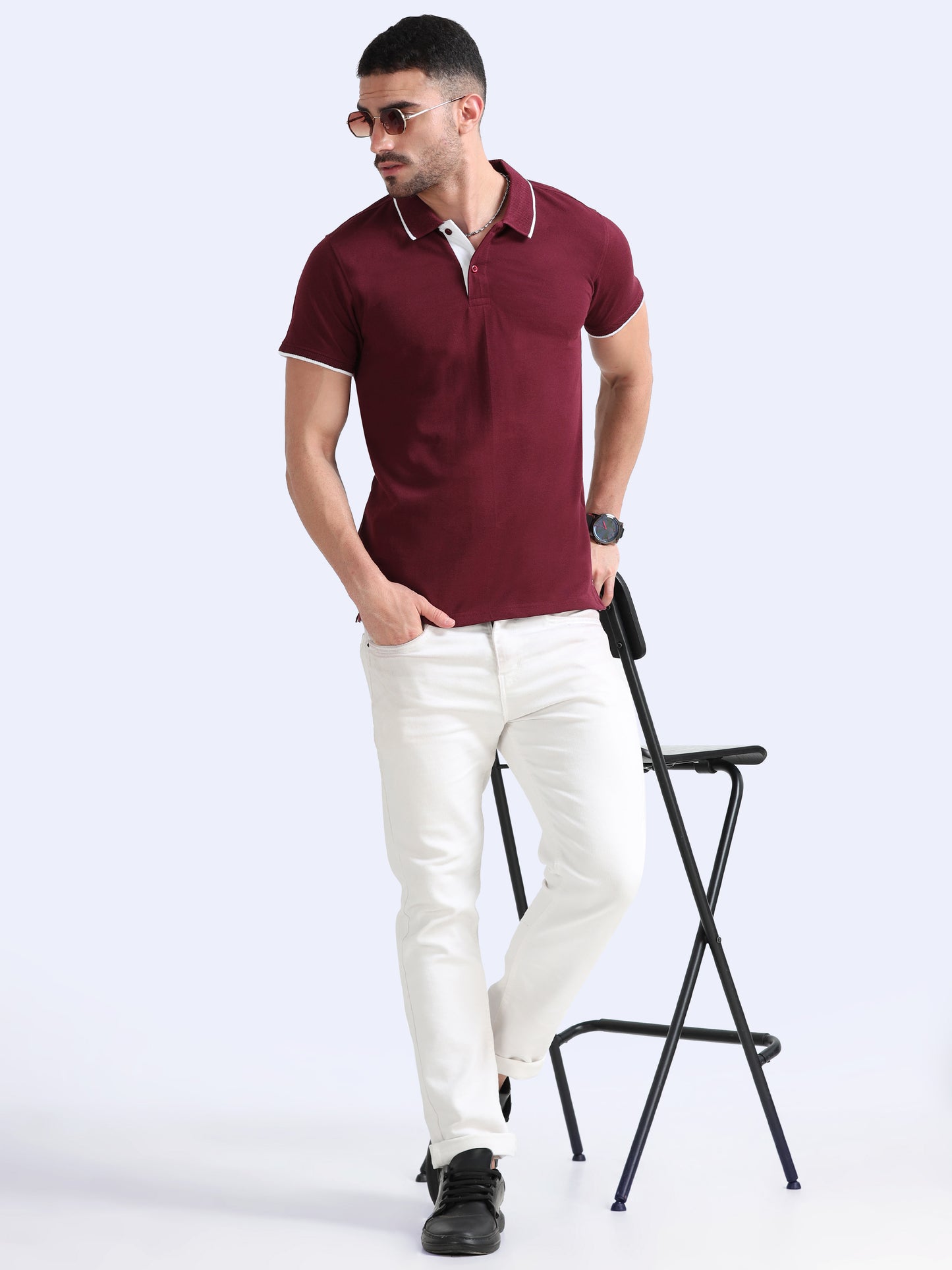 EcoBlend Polo Tshirts - Maroon with White Tipping