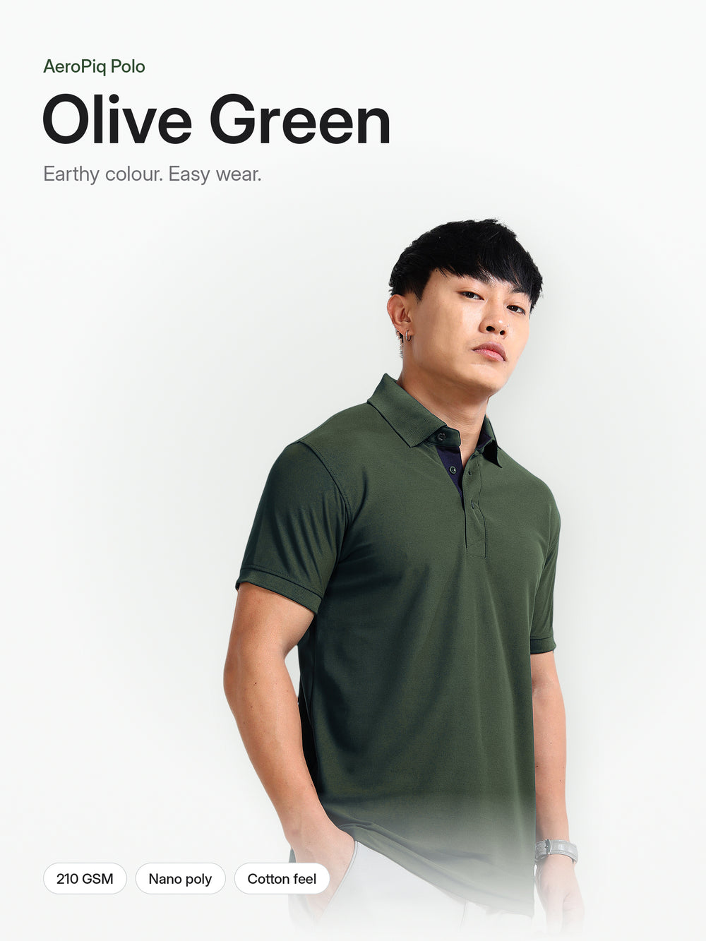 AeroPiq Polo Tshirt Olive Green, front view