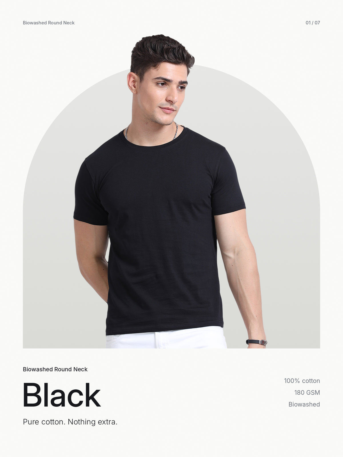 Biowashed Round Neck 100% Cotton Tshirt - Black – Hero