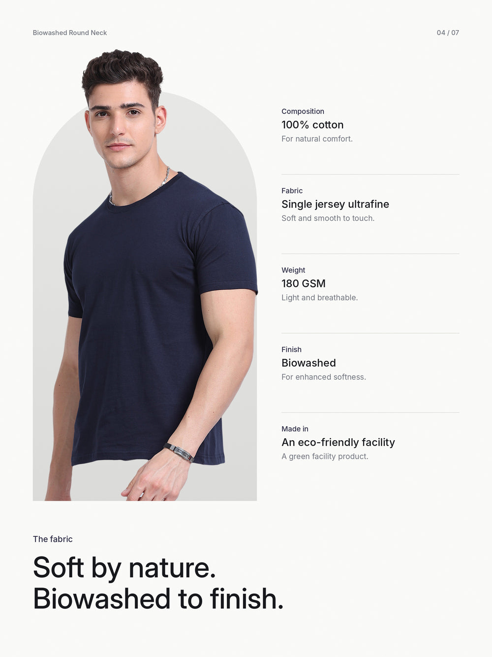 Biowashed Round Neck 100% Cotton Tshirt - Navy Blue – Fabric