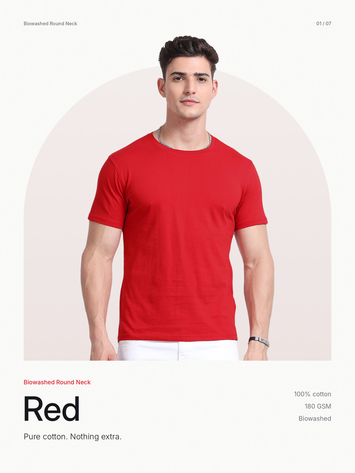 Biowashed Round Neck 100% Cotton Tshirt - Red – Hero