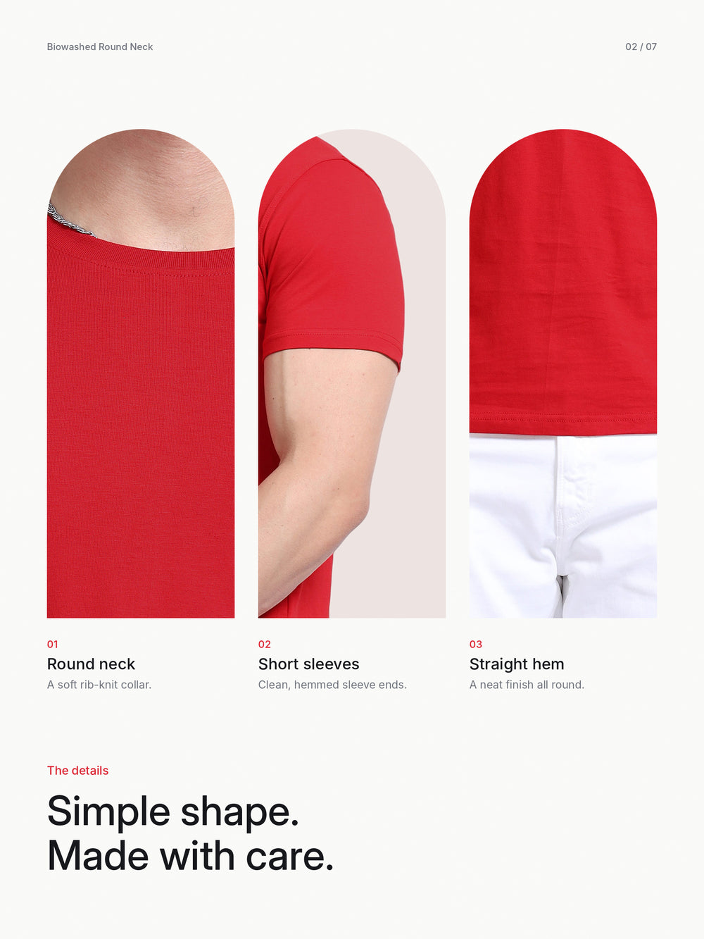Biowashed Round Neck 100% Cotton Tshirt - Red – Details