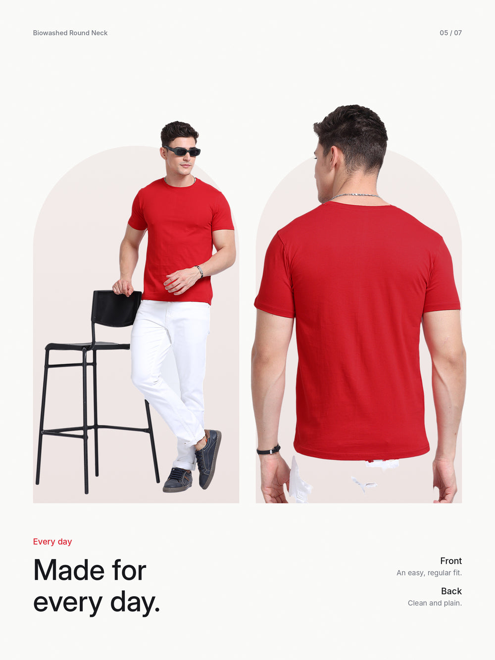 Biowashed Round Neck 100% Cotton Tshirt - Red – Lifestyle
