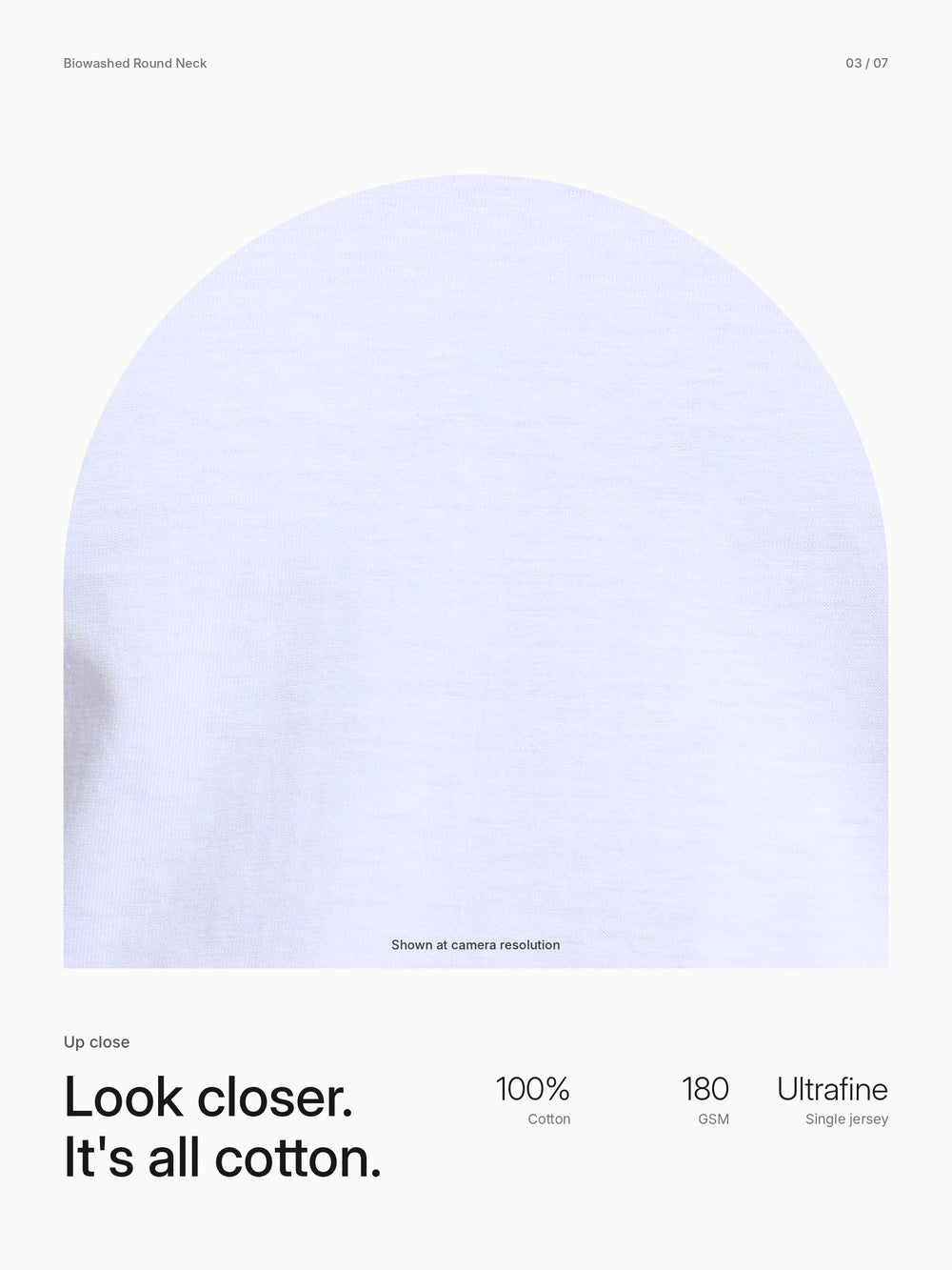 Biowashed Round Neck 100% Cotton Tshirt - White – Close-up