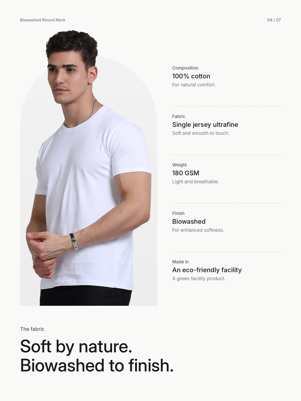 Biowashed Round Neck 100% Cotton Tshirt - White – Fabric