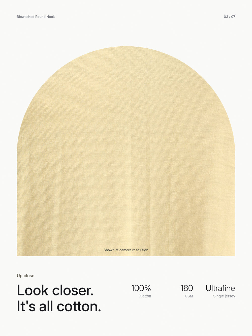 Biowashed Round Neck 100% Cotton Tshirt - Yellow – Close-up