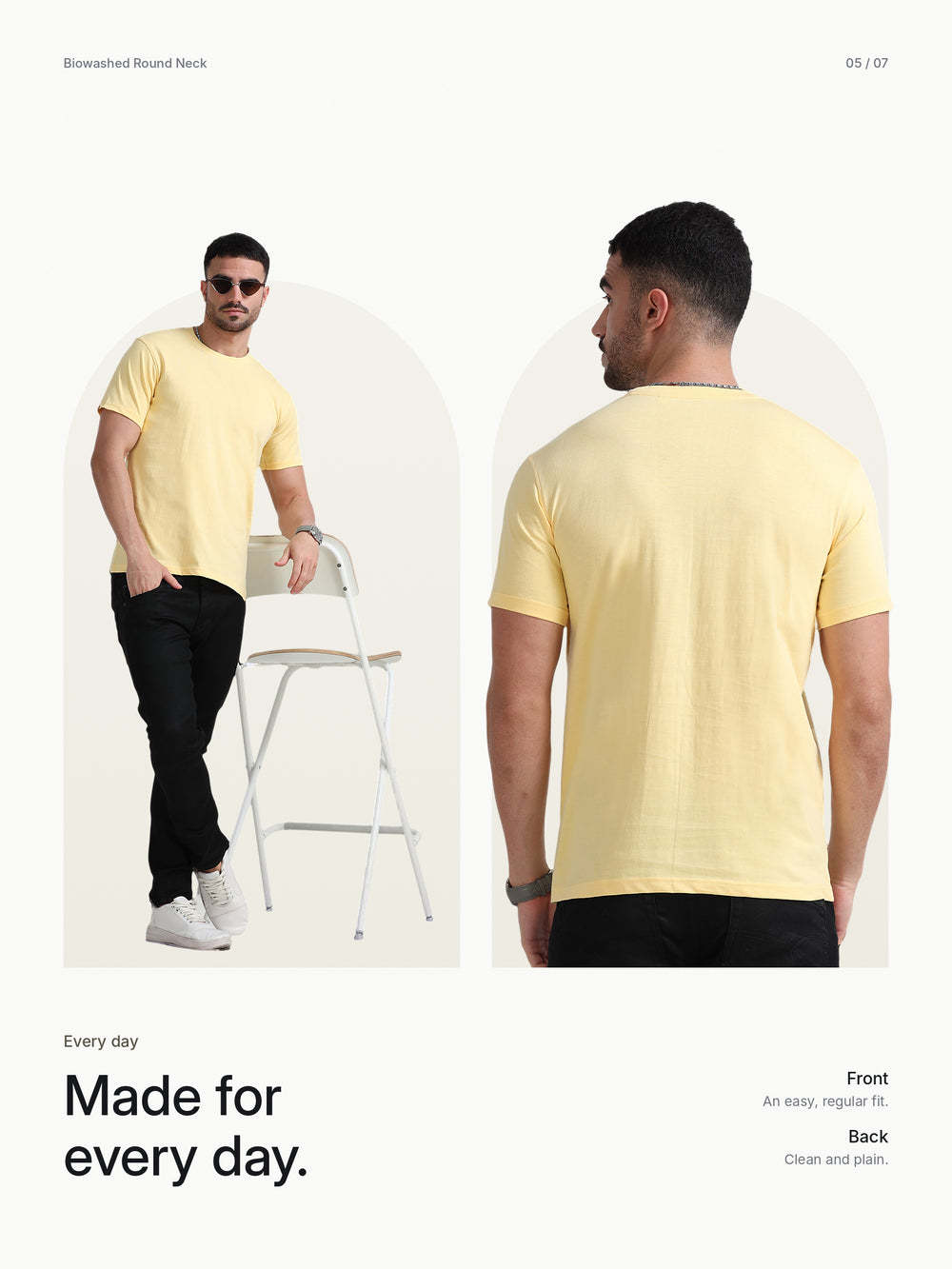Biowashed Round Neck 100% Cotton Tshirt - Yellow – Lifestyle