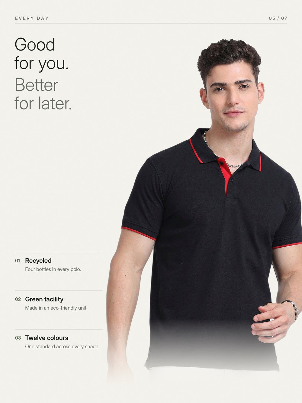 EcoBlend Polo Tshirts - Black with Red Tipping – Everyday