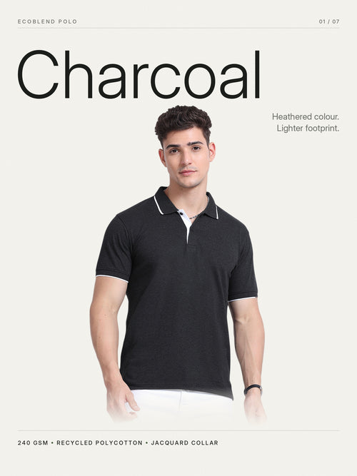 EcoBlend Polo Tshirts - Charcoal with White Tipping