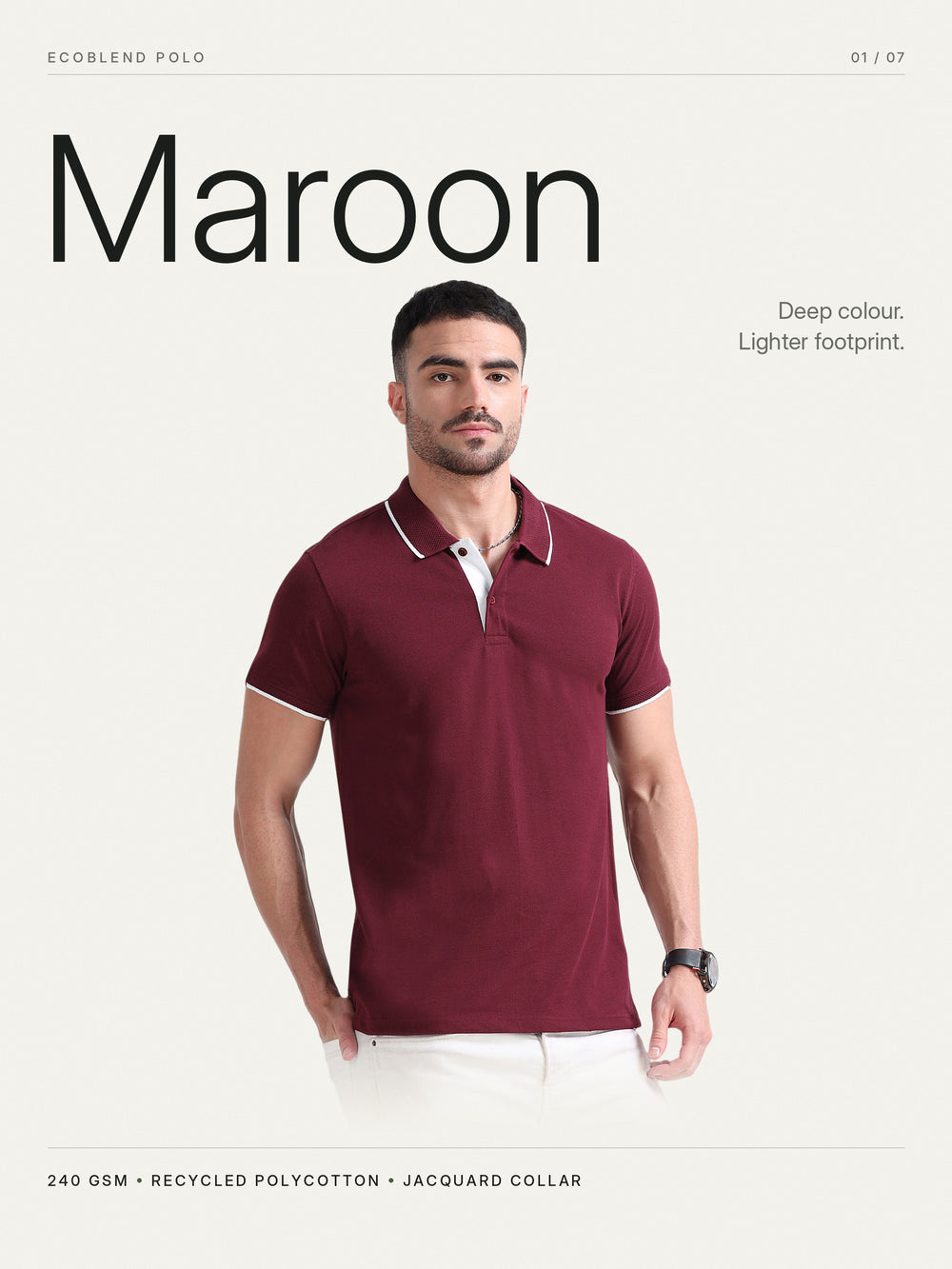 EcoBlend Polo Tshirts - Maroon with White Tipping – Hero