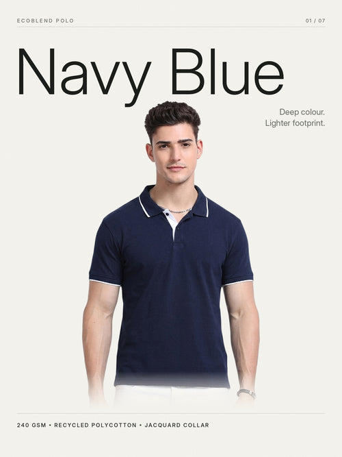 EcoBlend Polo Tshirts - Navy Blue with White Tipping